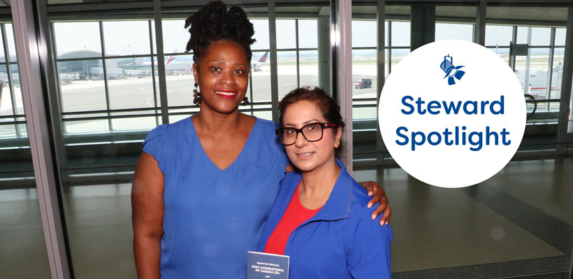 Union steward Ayesha pictured with her Union Rep Glacier at Pearson Airport.