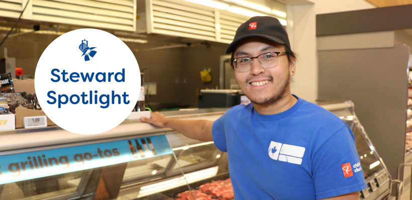 Union steward Kennedy stands in front of the meat counter while at work at Superstore Kanata.