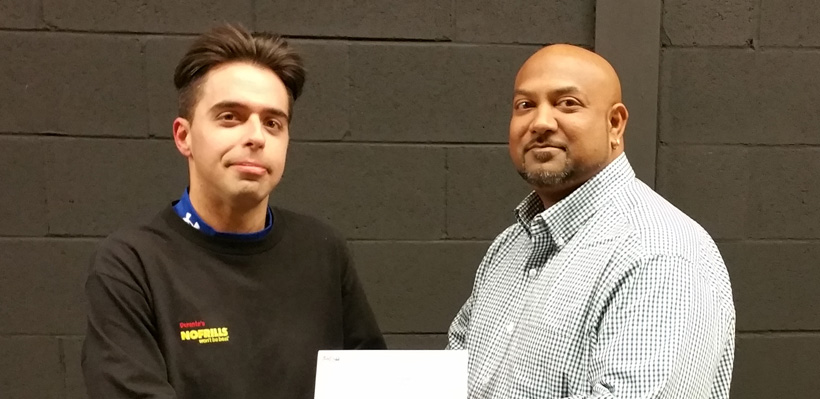 Contest winner Carmine De Tommaso pictured with Union Representative Ray Ramkhelawan.