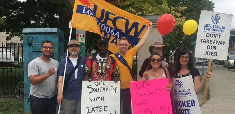 Local 1006A members join locked out IATSE Local 58 members on the picket line.