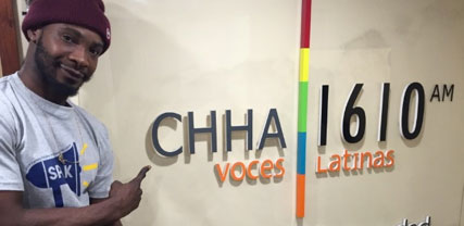1006A activist Rechev Brown before his radio interview on CHHA 1610