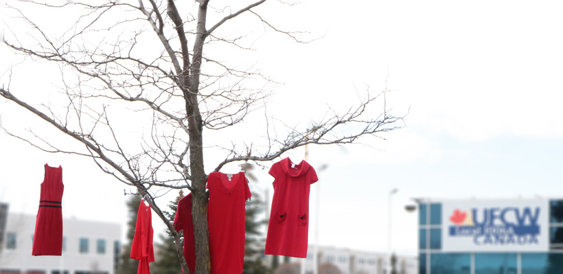 UFCW activists join REDress project in support of missing and murdered indigenous women.